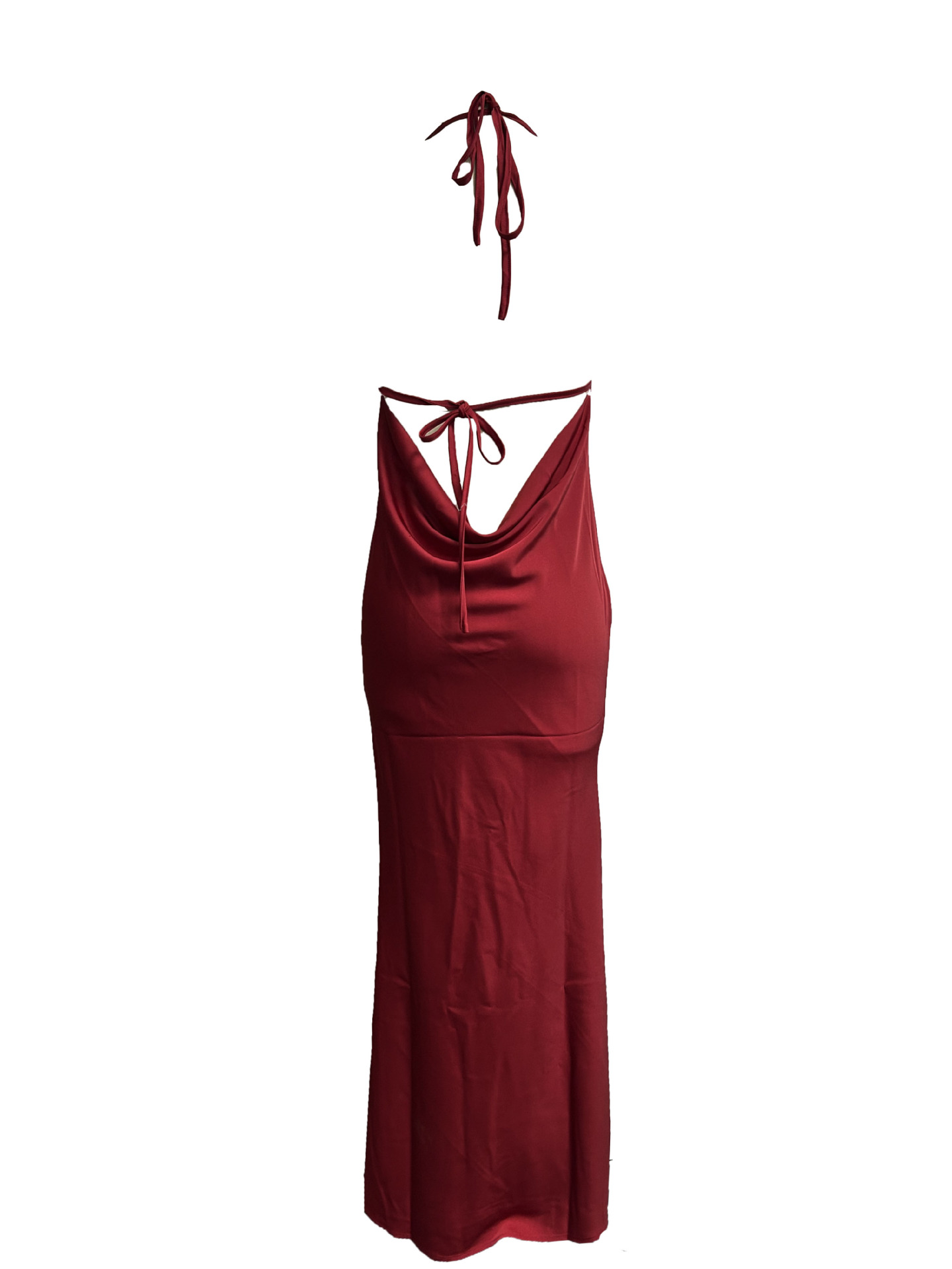 Women's Sleeveless Halter Neck Long Dress Solid Color Satin Slim Fit Sexy Fashion_ecoleips.com