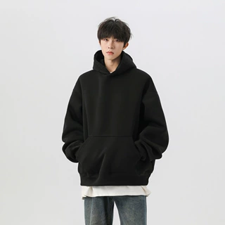 黑色短款boxy卫衣男连帽春秋cleanfit美式重磅硬挺外套hoodie帽衫