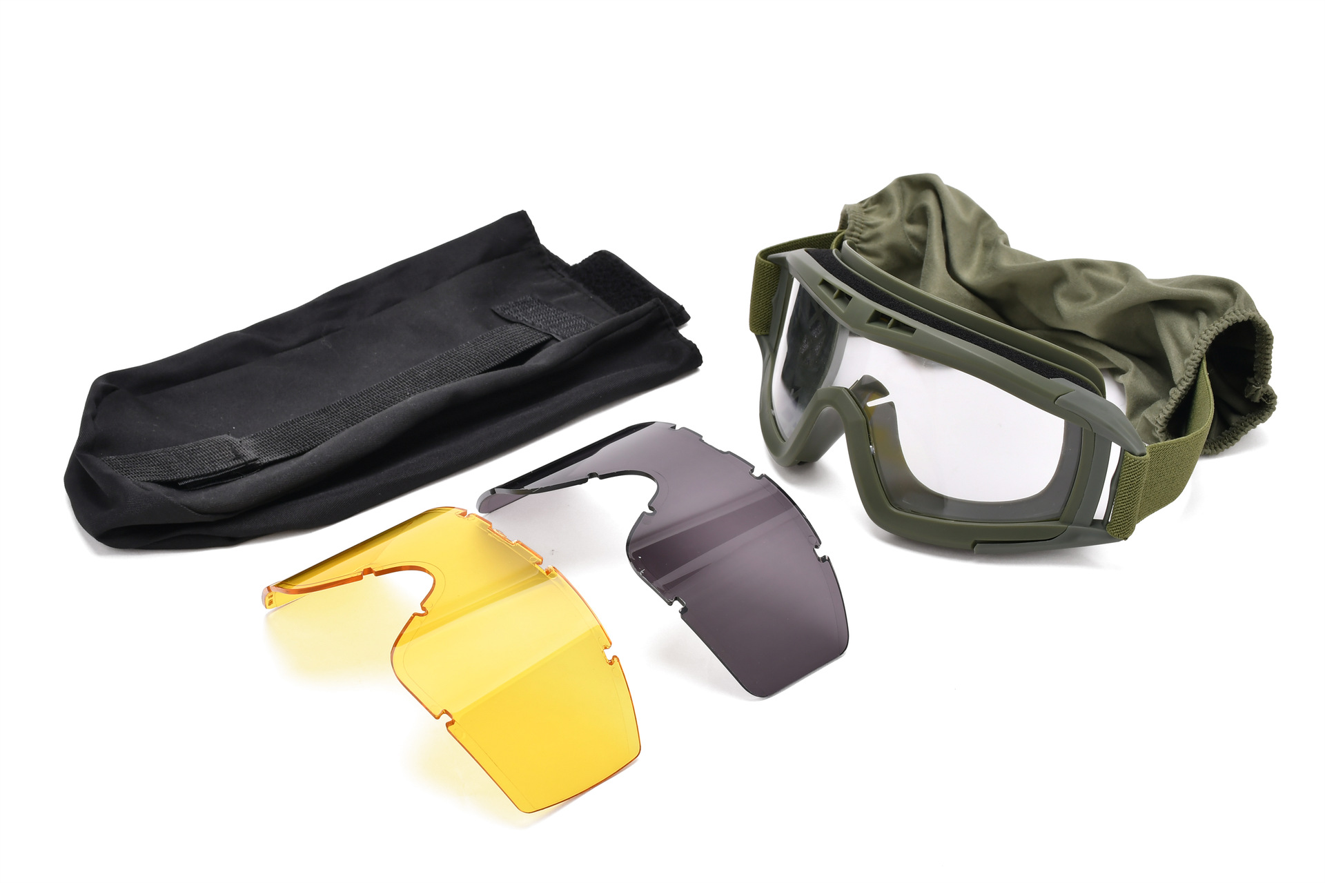 TPU verde militar marco PC gris (envasado negro, pieza de repuesto transparente + pieza de repuesto amarillo + manga)