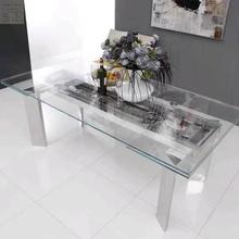 法国Rochebobois 餐桌设计师轻奢北欧玻璃齿轮伸缩电镀多功能桌子