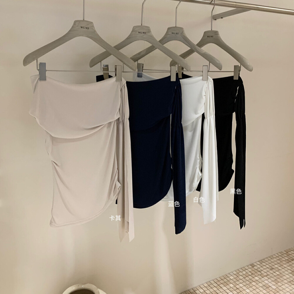 WGWE Pure Desire Wind Camiseta de tubo plisado con cordones de un solo hombro para mujer Verano delgado y delgado sin tirantes W5133 image 2