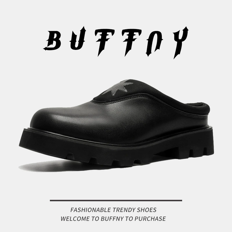 Черная обувь Дерби нишевый дизайн кожаная обувь серии с половинной поддержкой, мужская обувь, Тапочки с закрытым носком, повседневная верхняя одежда, модная мужская обувь