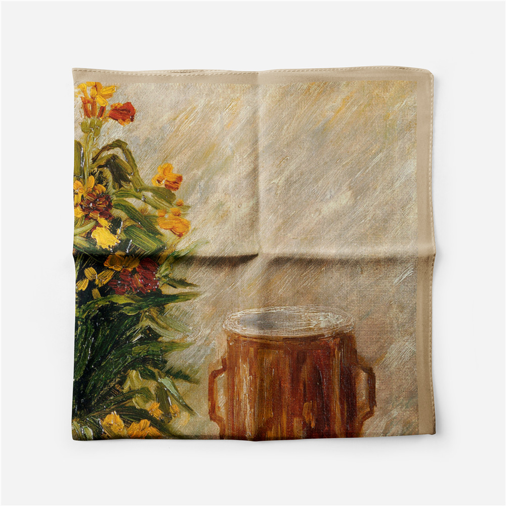 53cm Van Gogh oil painting series vase and fruit ladies twill small square scarfpicture5