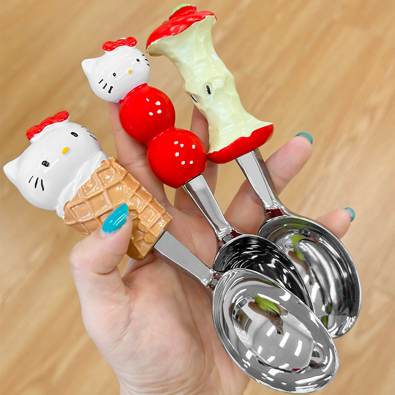 可爱猫勺子个人专用家用高颜值女生食品级不锈钢高档精致冰淇淋勺|undefined