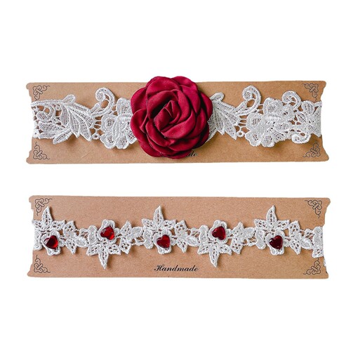 LW23 Handmade bridal lace garters, red rose flower garters, sexy thigh rings, accessories