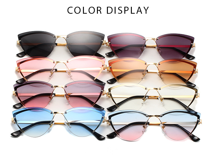 37g Weight Frameless Glasses Structure Sunglasses Classification PC, UV400 Protection Lens Material Cat Eye Glasses Style Travel, Street Occasion Solid Color Pattern Women's Gender Streetwear Style Streetwear Solid Color PC UV400 Protection Cat Eye Frameless Women's Sunglasses 3