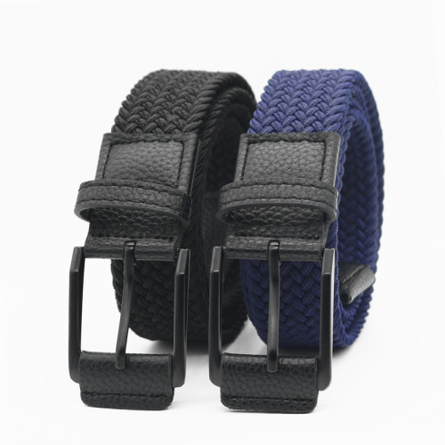 New Style Woven Belt for Men with Elastic Needle Buckle, Canvas for Women, Adjustable and Versatile Leather Wrapped Black Buckle