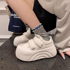 厚底小白鞋子爆款春秋新款板女松糕丑萌鞋面包2025魔术大头贴女鞋