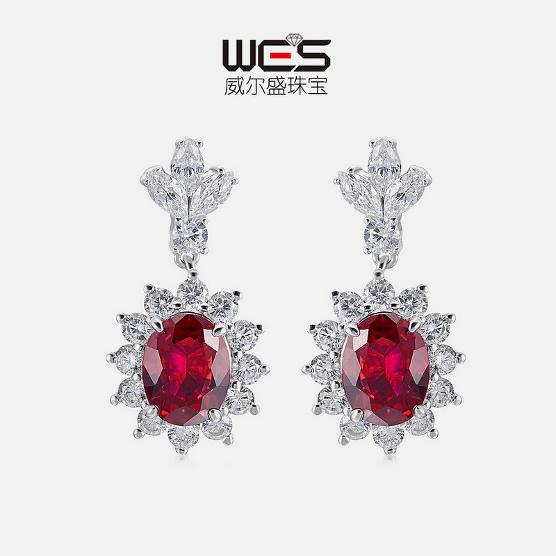 Pendientes de plata S925 con rubí cultivado color sangre de paloma para mujer, con incrustaciones de piedras preciosas de colores, estilo socialité de alta gama, exquisitos.