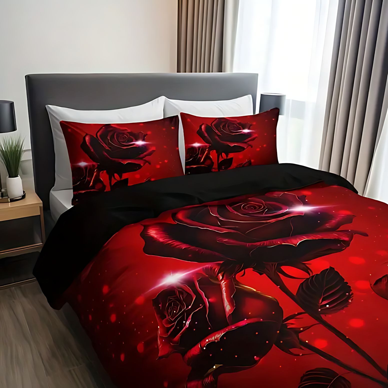 TEMU / JIT romántico rosa impresión digital 3D suave y cómodo conjunto de edredón fuente fabricante suministro directo transfronterizo