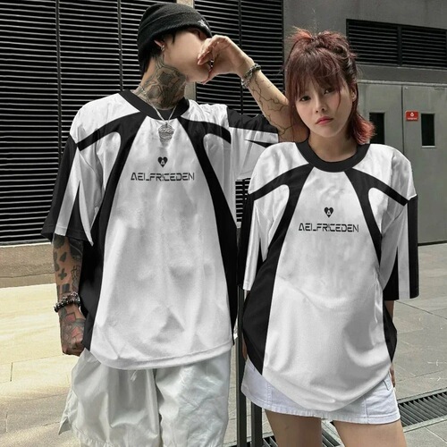 Cross-border Western and European style hip-hop retro short-sleeve sports high street casual hip-hop jersey ball top t-shirt manufacturer wholesale