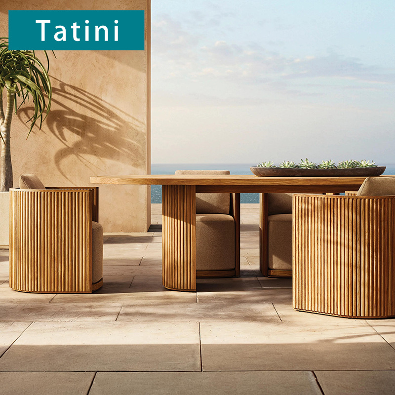 Mesa y silla de teca al aire libre de alta gama patio jardín balcón impermeable solar hotel terraza terraza ocio mesa de madera maciza