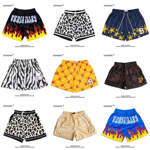 Men's Basketball Net Eye Print Shorts, Knee-Length, 3/4 Length, Summer Running, Fitness, Sports Training Pants