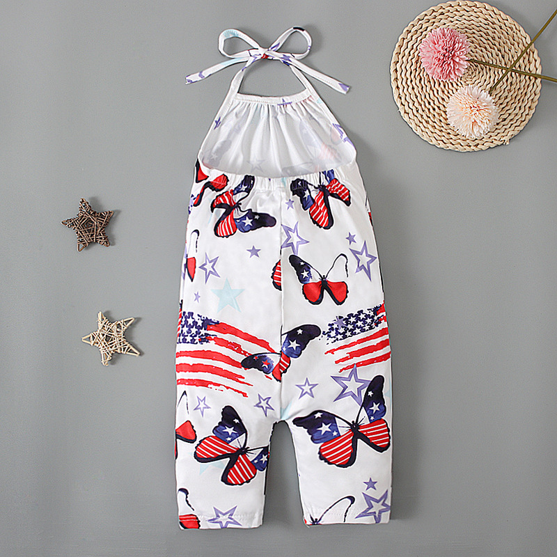 Independence Day Casual Star Stripe Butterfly Printing Backless Cotton Jumpsuits display picture 4