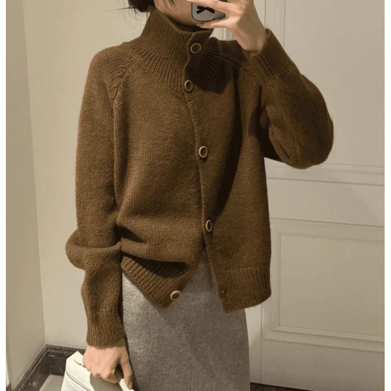 Leding~Autumn and Winter Turtleneck Sweater, Lazy Style Retro Knitted Cardigan for Women, Korean Style Loose Slimming Look Sweater Jacket