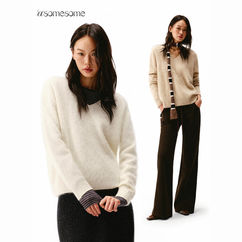 Zhengqite Clothing Factory/Cashmere Brushed V-Neck Loose Sweater for Women, Autumn and Winter Thickened Soft Wool Knitwear