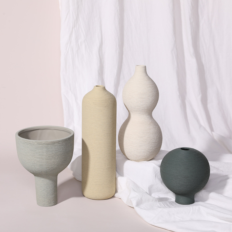 Moderno simple llano quema cepillado MODELO DE florero de cerámica sala de estar dormitorio flor seca arreglo floral artesanía Decoración