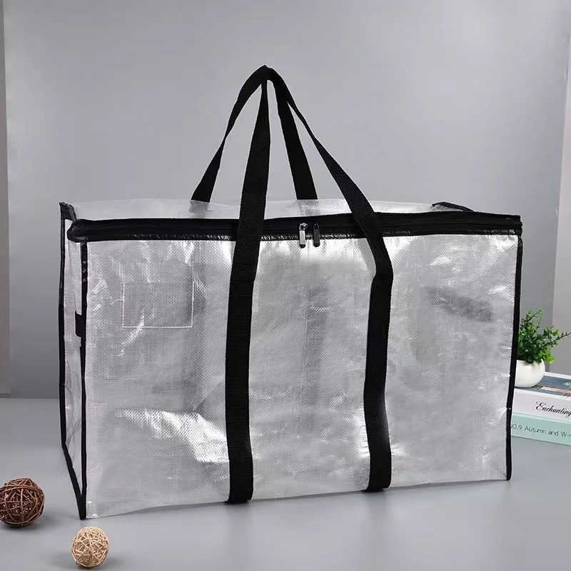 Fabricante transparente PP tejido con cremallera bolsa impermeable de gran capacidad bolsa de mudanza PE almacenamiento ropa para el hogar edredón bolsa de piel de serpiente