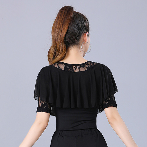 Square Dance Modern Dance Waltz Top Women's Round Neck New Dance Clothes Ruffled Latin Dance Clothing Summer Ballroom Dance