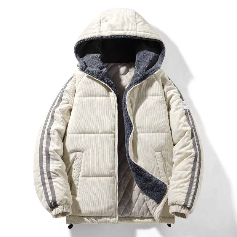 灯芯绒棉服男款冬季加厚新潮青年潮流宽松防寒保暖连帽棉衣外套男