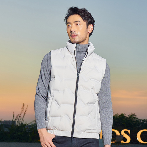 Men's  New Down Vest, Stand-up Collar, White Goose Down, Trendy Warm Leisure Jacket for Autumn and Winter