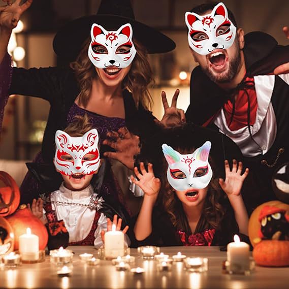 Amazon Halloween máscara de cara de gato en blanco accesorios hechos a mano para niños máscara de pintura máscara de pulpa degradable ecológica