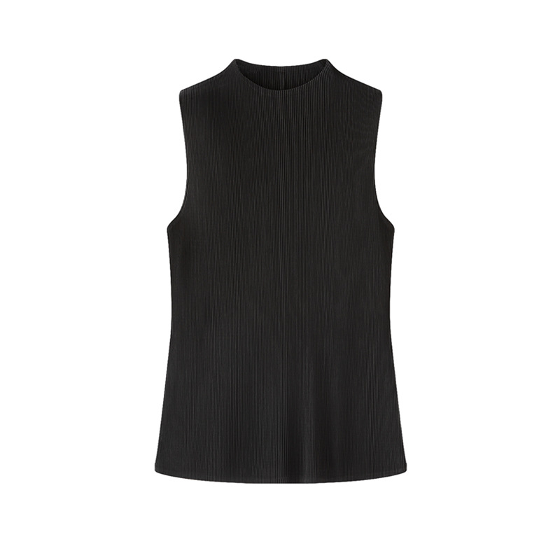 미야케 탑 플리츠 조끼 2025 신상 민소매 하이넥 조끼 여성 슬리밍 아우터 다용도 티셔츠 탑