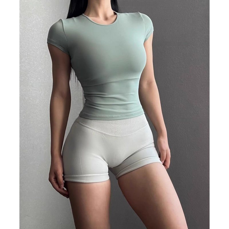 Classic Good Wear Yoga Top Tight Sports Running Training Short-sleeved T-shirt Waist Slimming Fitness Wear Breathable 1715