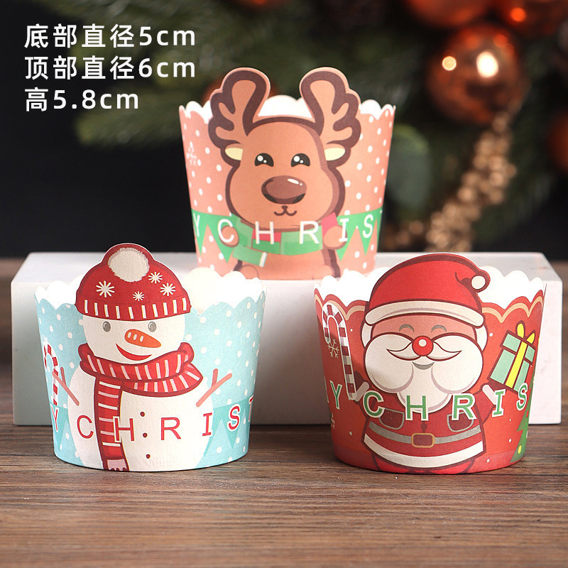 圣诞节一次性蛋糕纸杯蛋挞纸杯底托耐高温卡通雪人杯子烘焙包装杯