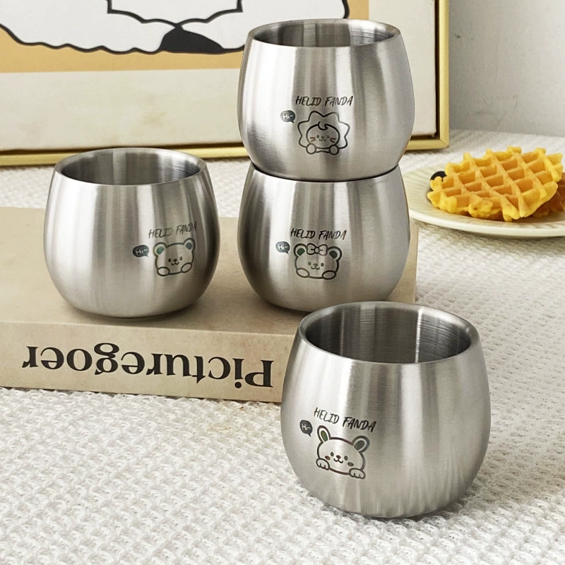 Детская чашка для воды из нержавеющей стали, двухслойная изолированная, против ожогов, для детского сада, специальная чашка для молока, утолщенная милая чашка