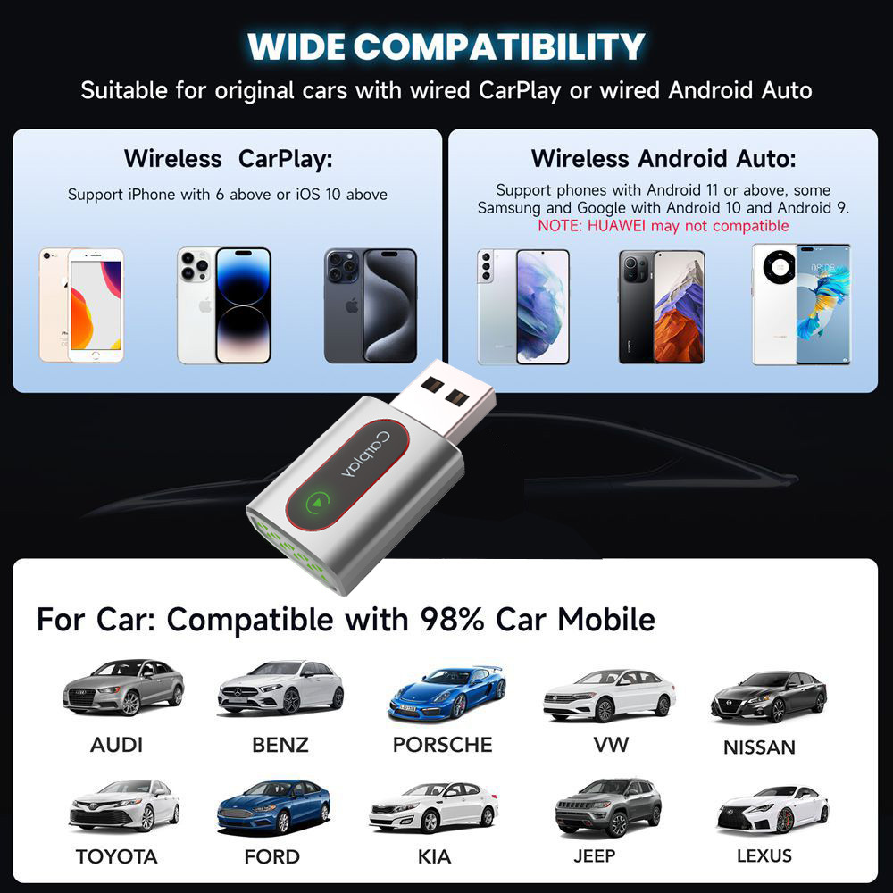 Mini wireless carplay adapter for car connectivity, Android Auto two-in-one converter, does not overheat