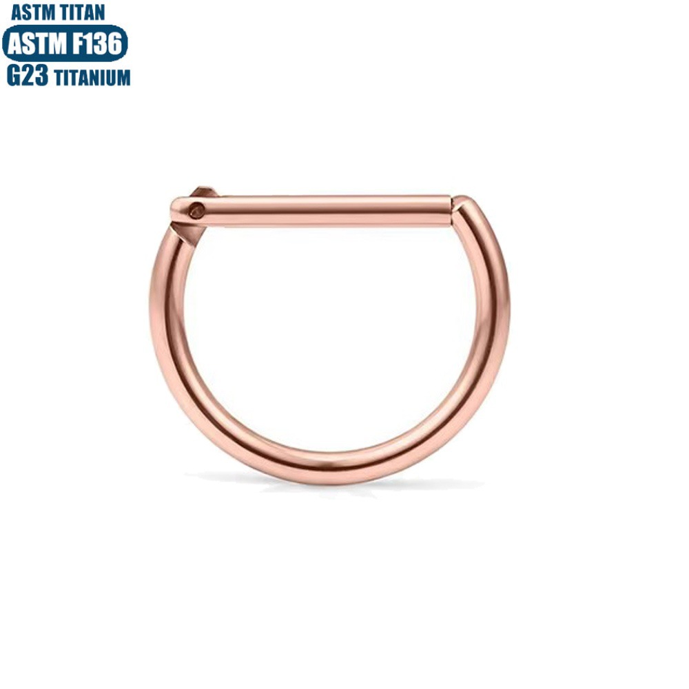 F136 Titanium Alloy D-Shaped Seamless Nose Ring Hoop - 1.2x12mm Rose Gold Closed Ring Nose Piercing Jewelry for Women detail image 7