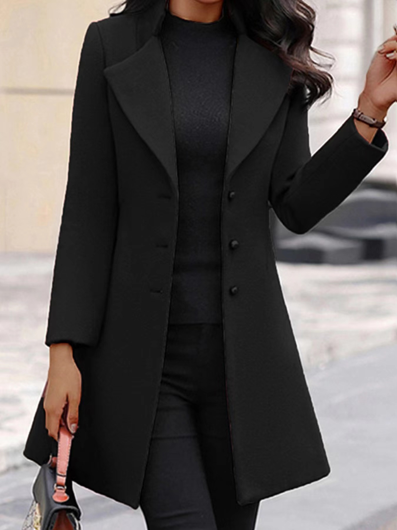 冬季新款女式外套韩版修身中长款2023亚马逊欧美女装跨境毛呢大衣详情21