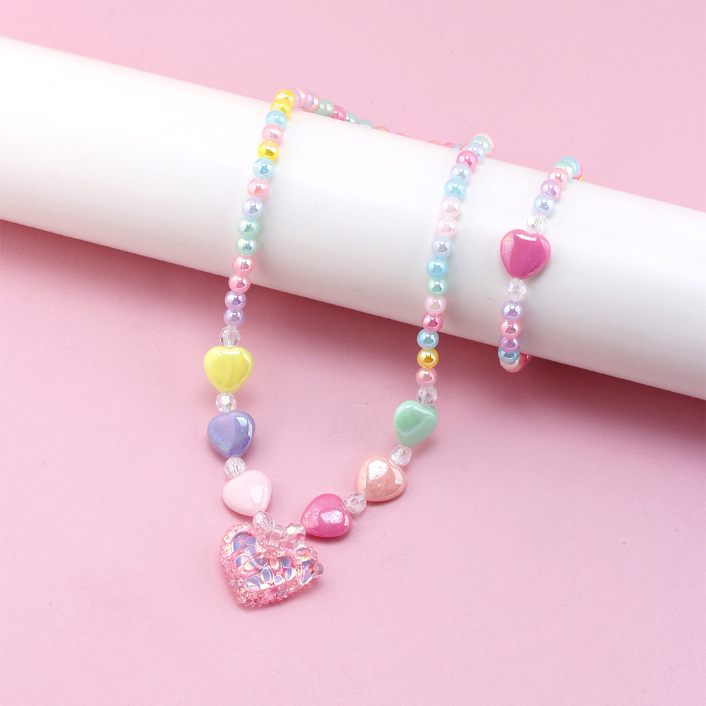 Cute Heart Shape Artificial Crystal Resin Beaded Girlu0027S Necklace
