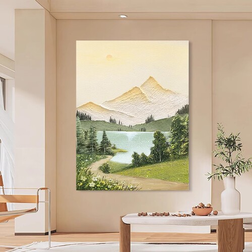 Hand-painted oil painting, living room decoration painting, three-dimensional landscape painting, entrance hall corridor mural, wabi-sabi style hand-painted texture painting