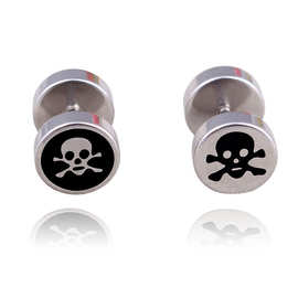 韩版时尚骷髅头哑铃钛钢男女耳钉批发 个性ebay跨境朋克鬼头饰品