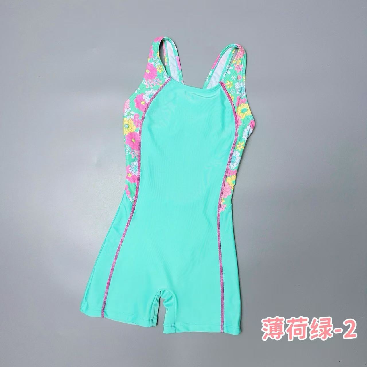 Children's Swimsuit Girls Printed Splicing Professional Training Swimsuit Youth One-Piece Boxer Sports Racing Family Style