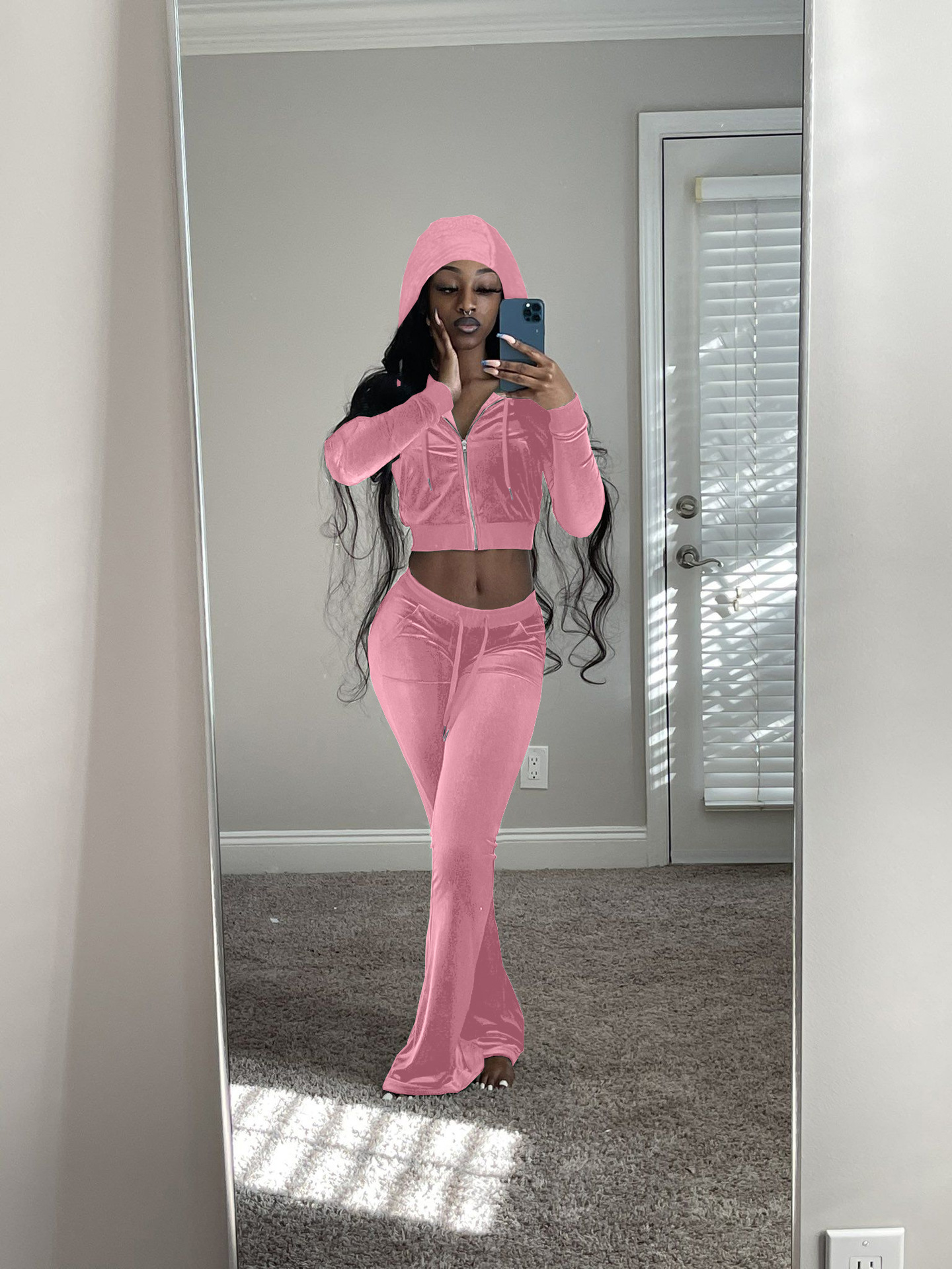 F172 European American Women's Clothing Cross-border Korean Autumn And Winter New Two-piece Hooded Casual Sports Velvet_ecoleips.com
