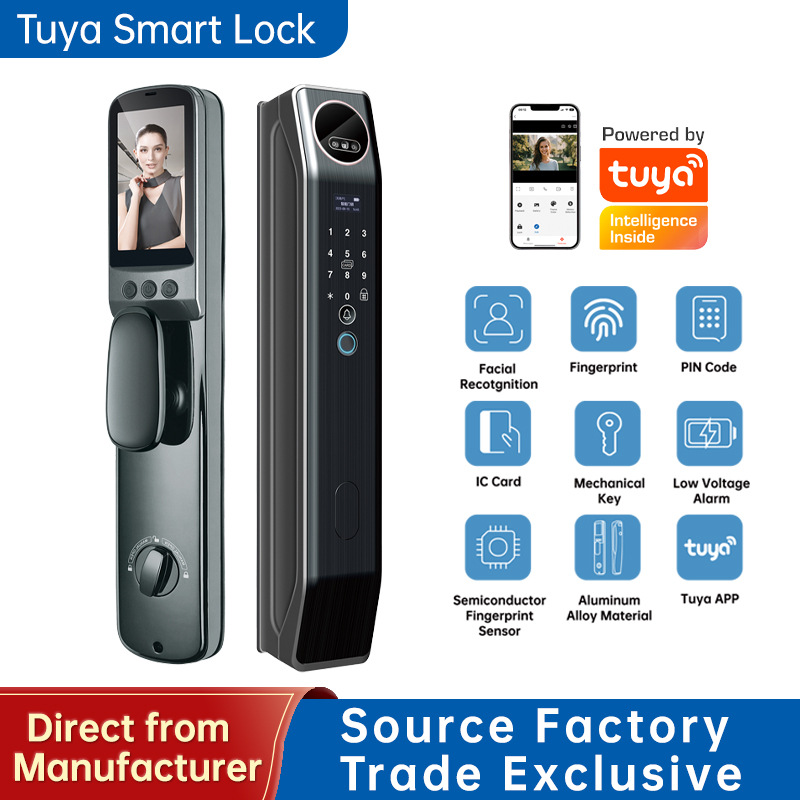 home tuya facial recognition remote control entry door locks