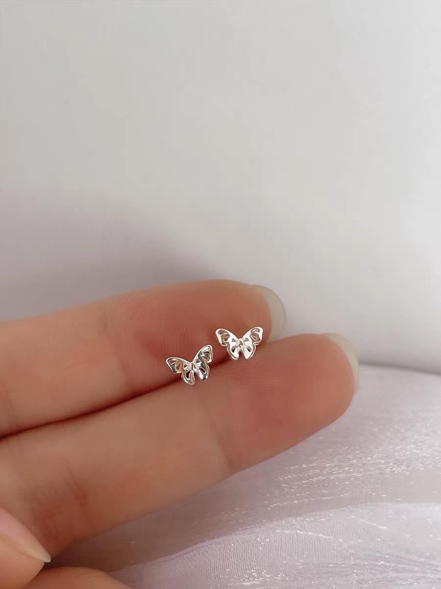 2g Weight 925 Sterling Silver Ear Needle Material Ear Studs Classification 1 Pair Quantity Daily, Date Occasion 925 Sterling Silver Material Butterfly Pattern Women's Gender Plating Design Sweet, Simple Style Style 1 Pair 925 Sterling Silver Butterfly Ear Studs 6