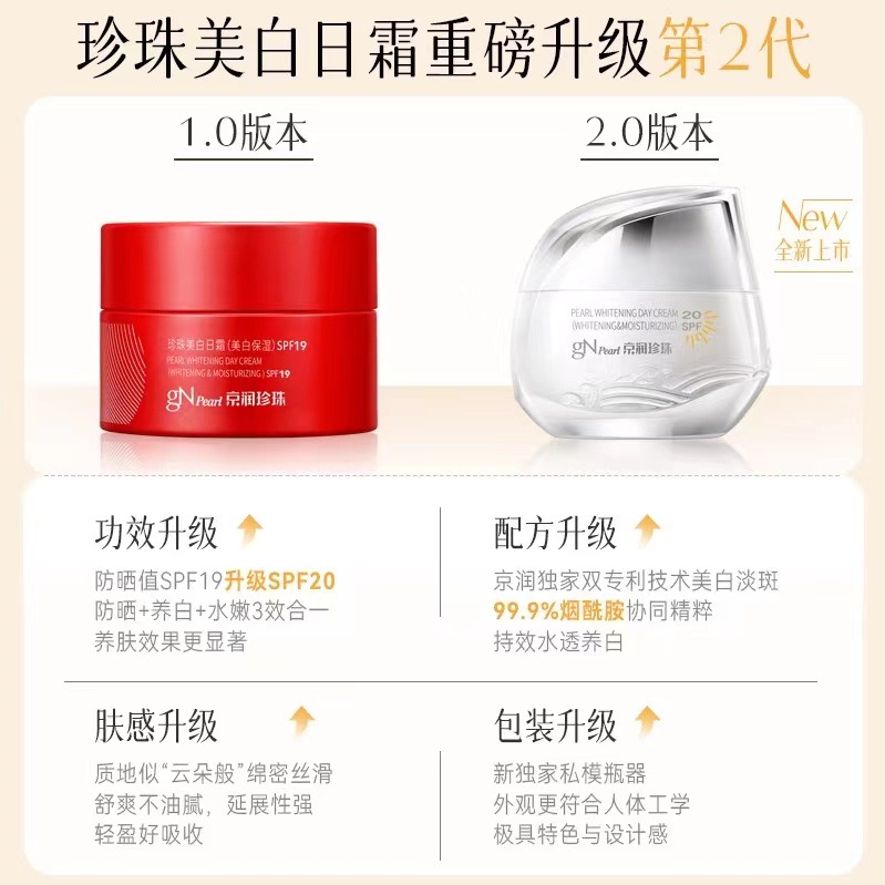 京润珍珠美白防晒日霜SPF20护肤品防晒淡斑补水保湿提亮素颜面霜