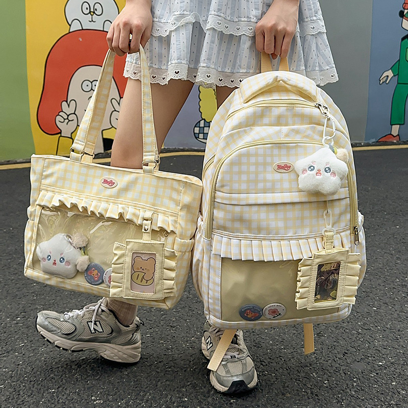 日本製痛バッグ 大容量ランドセル 女子高生 かわいいチェック柄リュック 中学生 クラスリュック|undefined