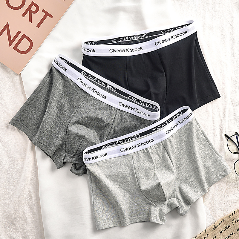 Men's Trendy Pure Cotton Underwear Antibacterial Breathable Sweat-Absorbent Solid Color Boxer Briefs Fashion