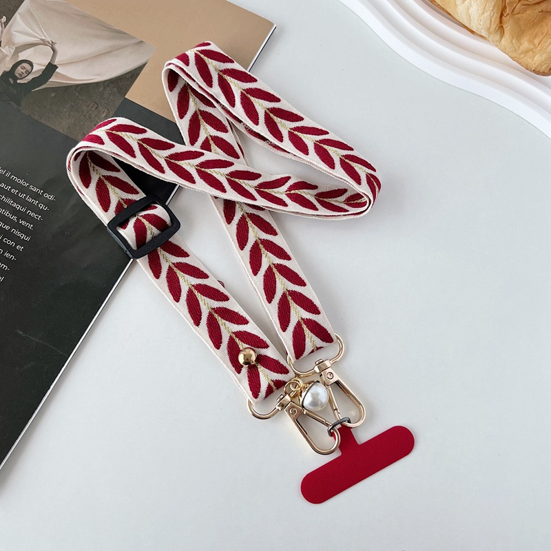 Cordón para teléfono móvil bordado hoja de ratán largo bandolera colgante cuello colgante ajustable con colgante de perlas fuerte y duradero