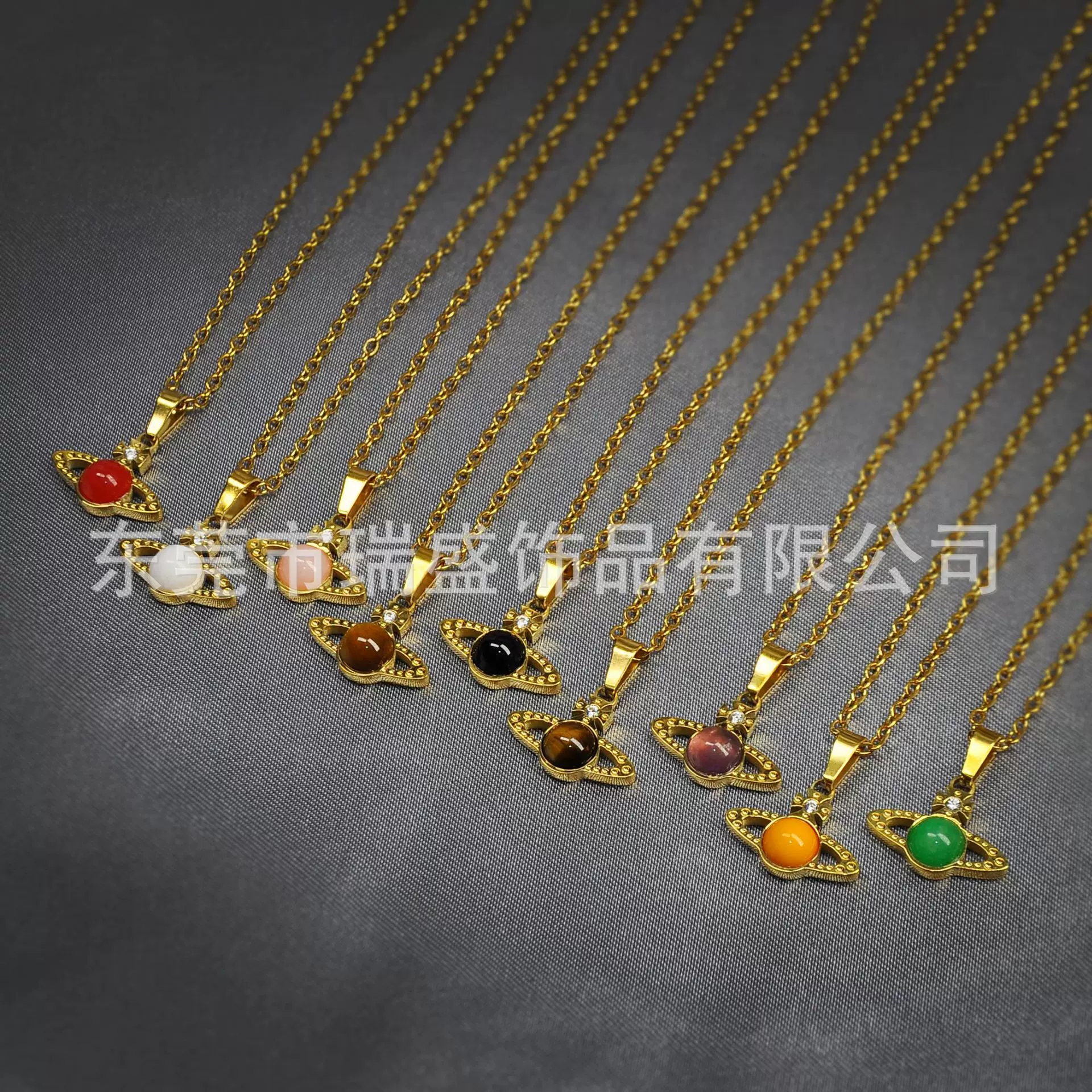 V金高版本西太后经典mini夹心土星天然石项链真金电镀18K