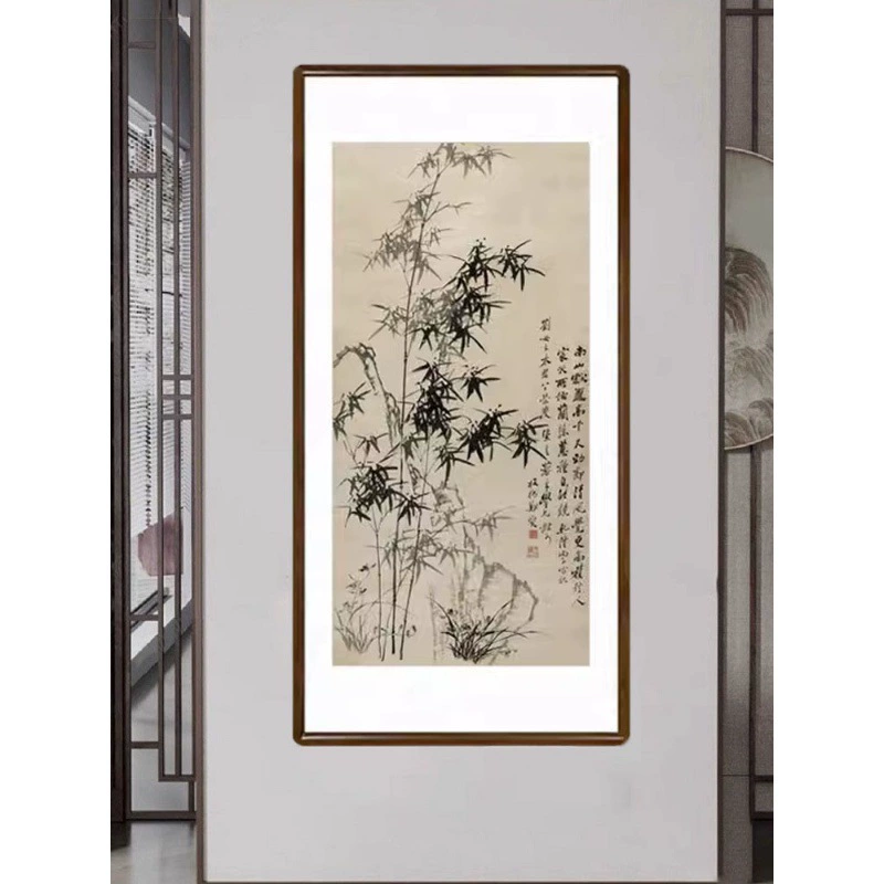 Зэн Банцяо Бамбук Камень орхидея гортензия Китайская живопись ink painting Новый китайский стиль гостиная бамбуковая декорация каллиграфия и живопись вход вертикальная подвесная картина