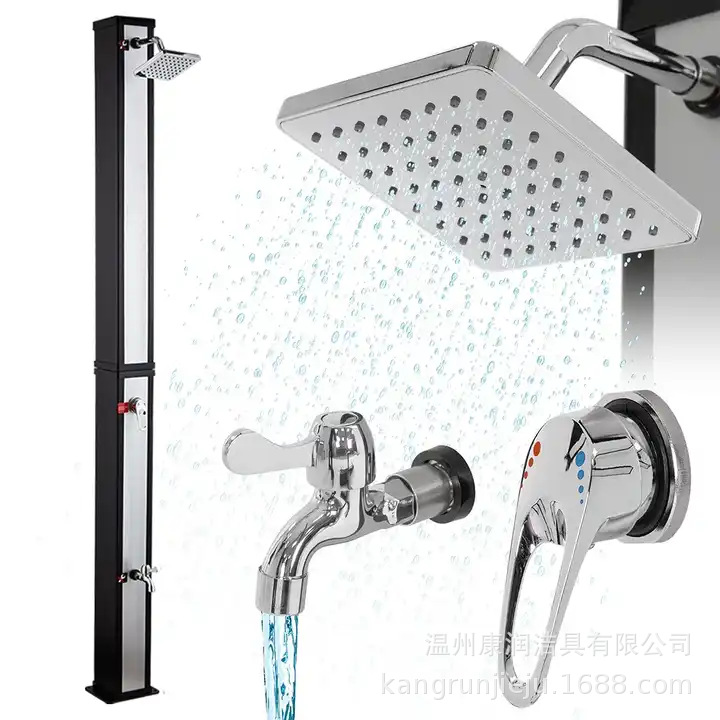 Wenzhou Kangrun 40L plata de gran capacidad cuadrada forma columna de ducha al aire libre columna de ducha de playa de baño solar