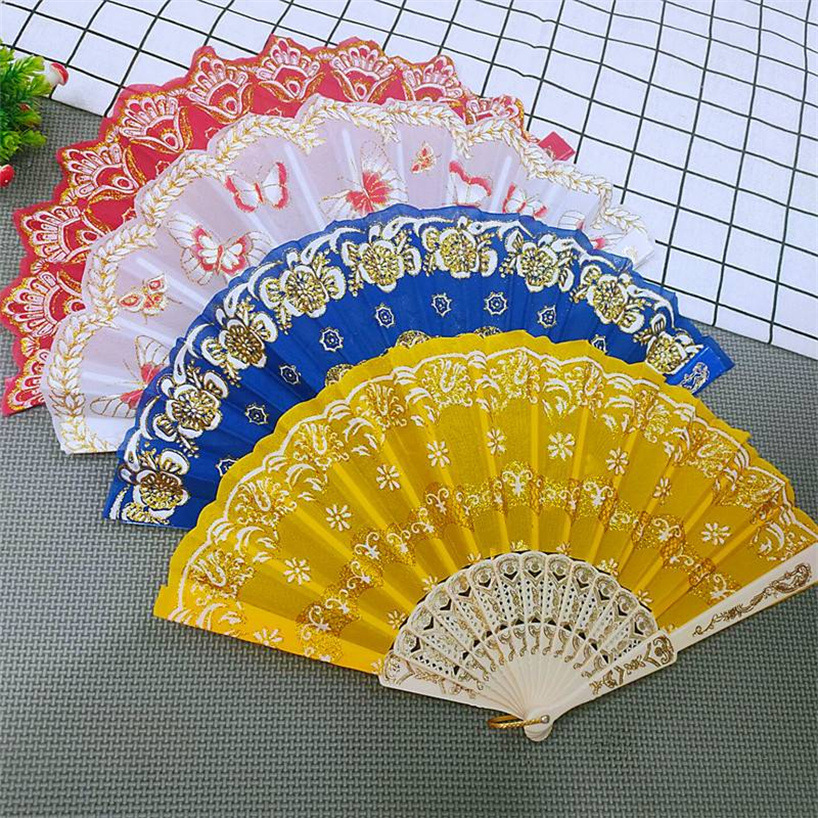 Summer Rainbow Fan Antique Silk Cloth Fan Folding Flower Cloth Fan Drama Chinese Style Gold Silk Color Cloth Folding Fan Gift