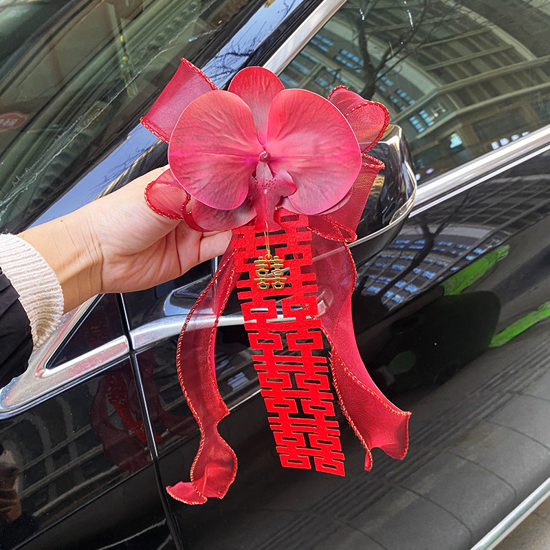 Carros de boda flor de cinta de color boda flor de mano decoración del equipo de espejo retrovisor diseño de carros de boda pegatinas suministros de boda