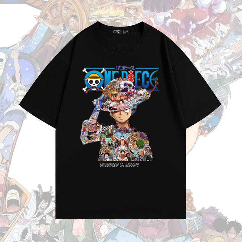 One Piece Color block Luffy cotton short sleeve T-shirt student boys and girls summer fashion brand loose drop shoulder half sleeve One Piece Color block Luffy cotton short sleeve T-shirt student boys and girls summer fashion brand loose drop shoulder half sleeve